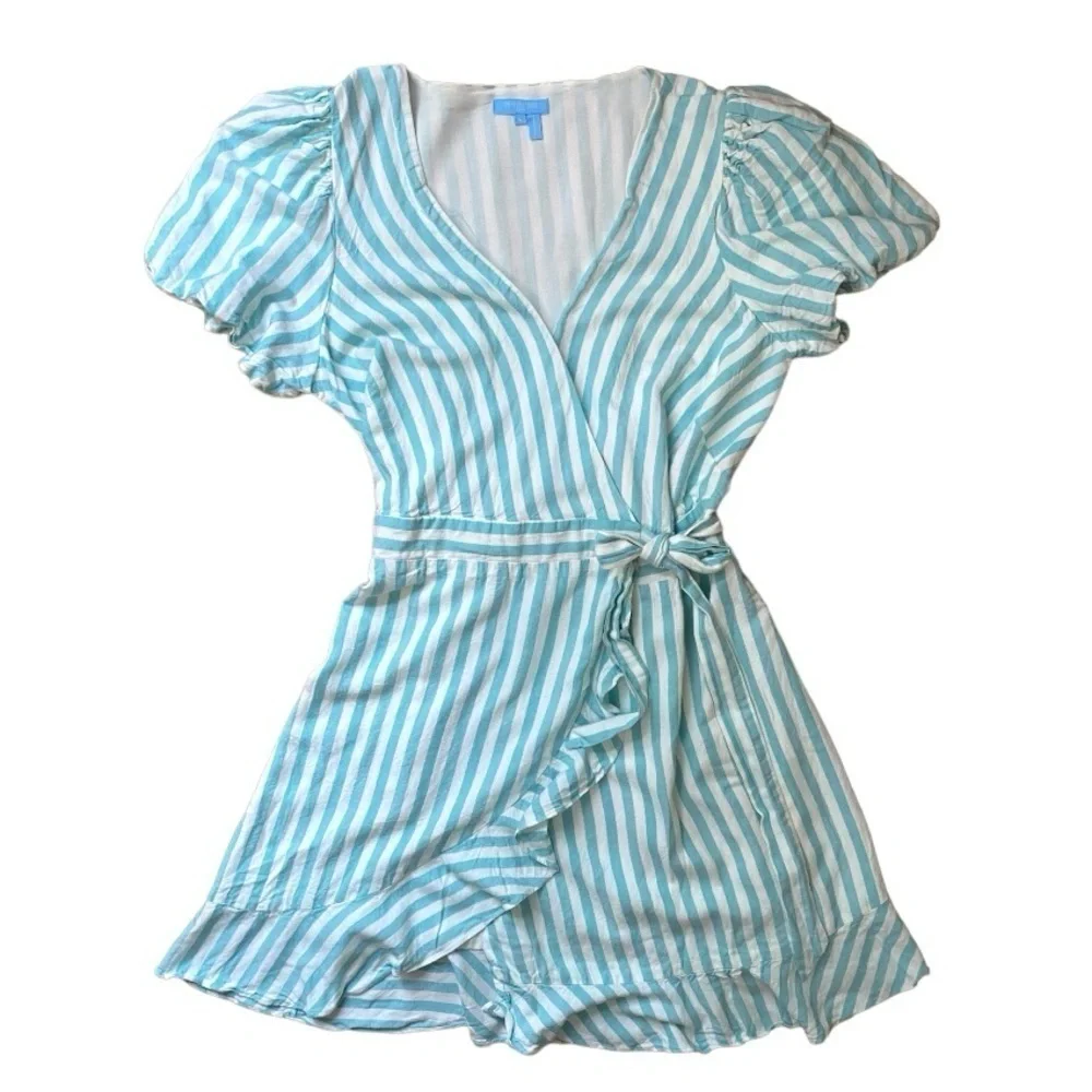 Draper James Puff Sleeves Striped Wrap Dress